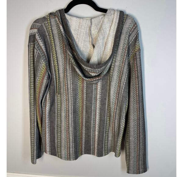 Wallflower, Size Large, Gray Chevron Lightweight Hoodie, V-Neck, Pullover, Soft - Picture 5 of 6